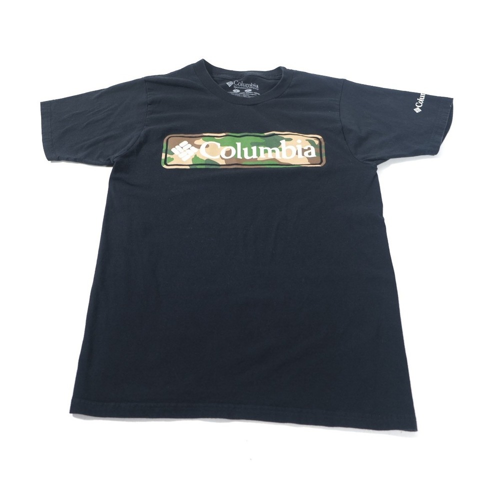 Columbia T-Shirt Mens Small Black Camo Logo Graphic Short Sleeve Cotton Tee